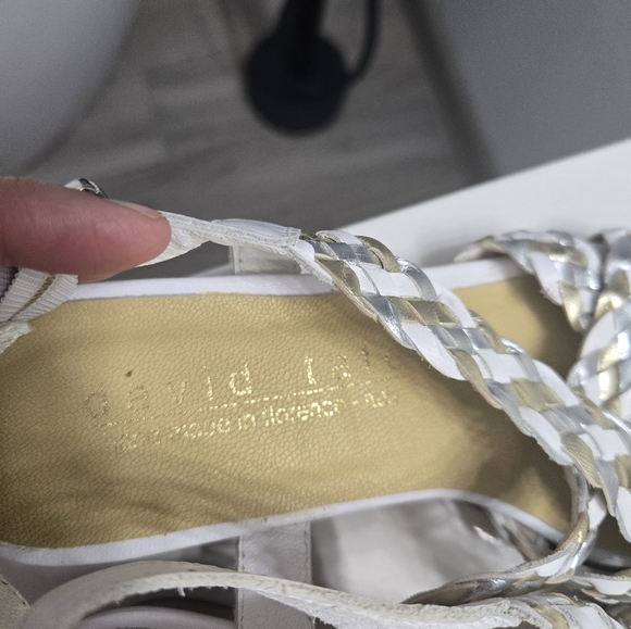 David Tate Gold, Silver and White Elegant Leather Made In Italy Sandals - Picture 7 of 10